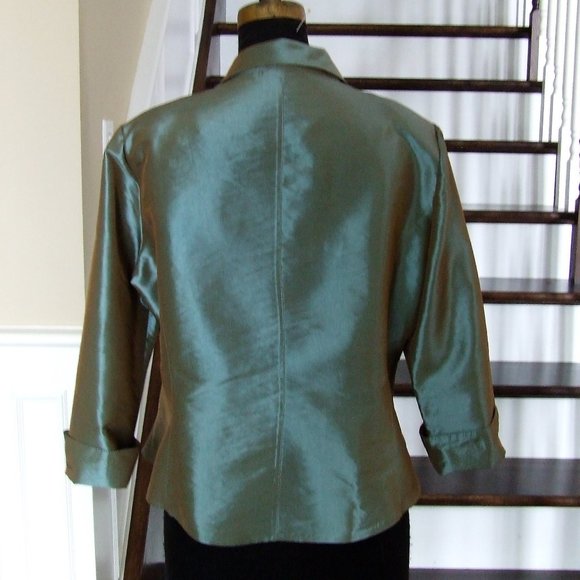 Green Gray Taffeta Blouse T-Shirt Top Formal and Casual - Picture 3 of 8